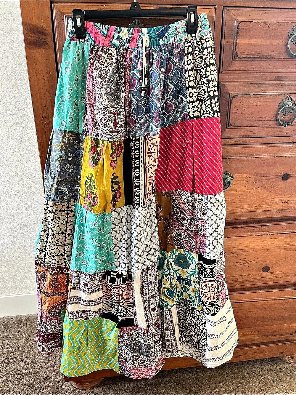 Kathmandu Imports Patchwork Cotton Maxi Skirt Multicolor NWT